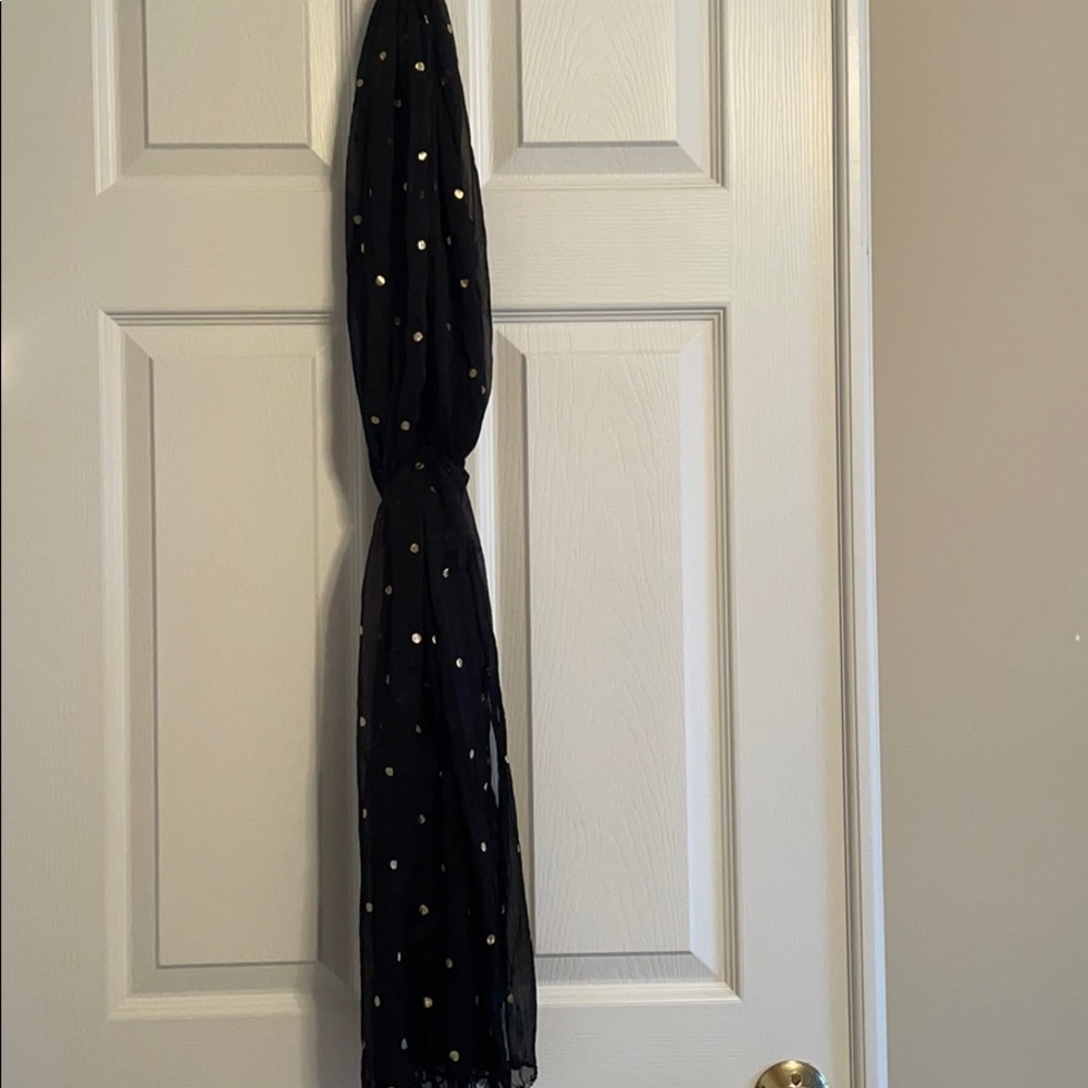 Sheer Black with Metallic Gold Polka Dot Scarf